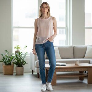 Lauren Alexandra 100% Silk Blush Pink Sleeveless‎ Blouse 8 Sheer Blouse Tank Top